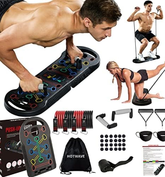 HOTWAVE Push Up Board Fitness, Portable Foldable 20 in 1 Push Up Bar at Home Gym